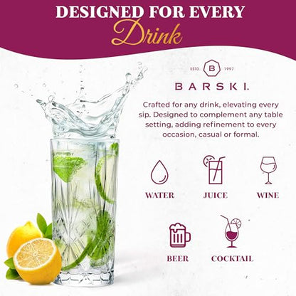 Barski Highball Glass - Drinking Glasses - Set of 4 - Hiball Tumblers - Glass Crystal Tumbler - for Water, Juice, Beer, Mixed Cocktails, Mojito Glass, Tom Collins Bar Glassware, 12 oz, Made in Europe - size: Set of 4 Highball 12 oz.
