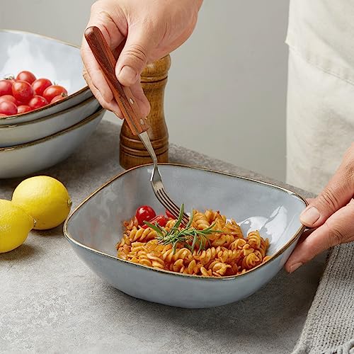 famiware Ocean Pasta Bowls Set of 4, Square 8" Serving Bowl, Blue | Microwave & Dishwasher Safe, Lead-free and Cadmium-free, Stoneware Scratch Resistant Plates Bowls, Serving Bowls - color: Blue