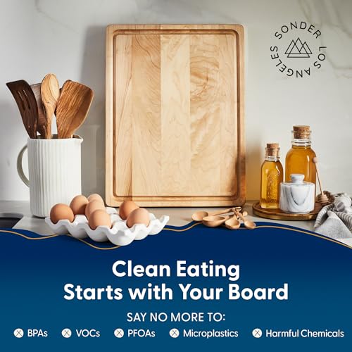 Sonder Los Angeles Winsome Hard Maple Wood Cutting Board, 17x13x1.5 in | Made in USA, Non-Toxic, Edge Grain, Juice Groove & Crackerwell for Charcuterie & Meal Prep, Built-in Handles, Gift Box, 8 lbs - color: Winsome | Maple | Edge Grain
