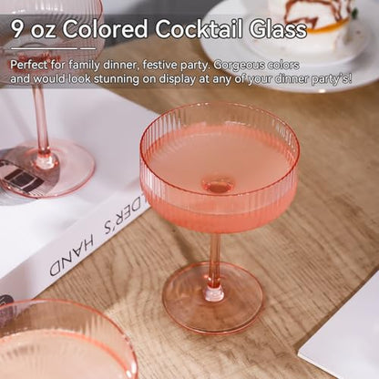 Pink Coupe Glasses Set of 6 |9 oz martini Glasses |Pink Cocktail Glasses Set,Champagne Coupe Glasses for Margarita, Bar,Dessert Glass - color: Pink