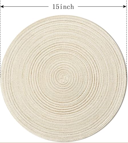 FunWheat Round Braided Placemats Set of 6 Easy Clean Place mats for Dining Tables Woven Heat Resistant Washable Table Mats 15 inches(Beige) - color: Multi Beige, size: 6pcs
