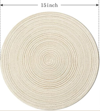 FunWheat Round Braided Placemats Set of 6 Easy Clean Place mats for Dining Tables Woven Heat Resistant Washable Table Mats 15 inches(Beige) - color: Multi Beige, size: 6pcs
