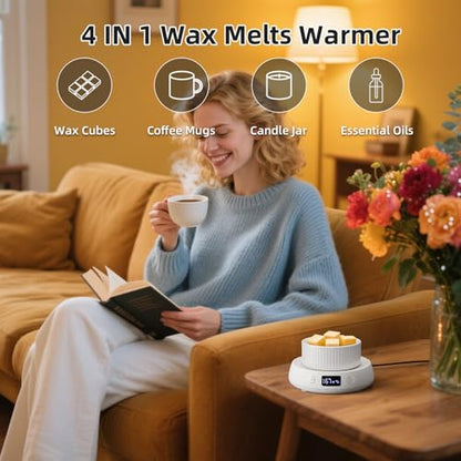 Coffee Mug Warmer for Desk Timer Candle Warmer Lamp Scented Wax Melt Melter | Smart Heated Electric Tea Coffee Cup Candle Wax Melter Warmer Plate for Home Office, 1-9H Auto Shut Off, Coffee Lover Gifts