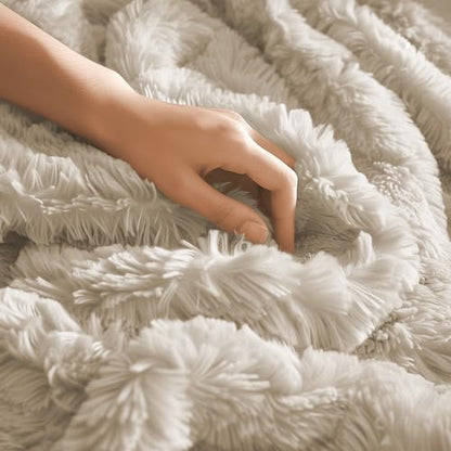 Hyde Lane Fluffy Cute Throw Blankets for Couch Sofa, 2 Way Reversible Ultra Soft Long Faux Fur, Shaggy Cozy Fuzzy Blanket Beige/Khaki, 60x80 - color: Beige/Khaki, size: 60x80"