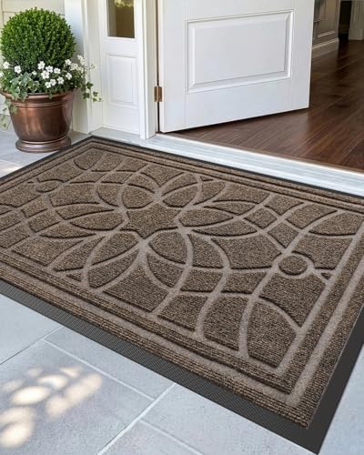 DEXI Front Door Mat Outside Entrance 32x48, Heavy Duty Non Slip, Brown | Low Profile Doormat with Rubber Back, Traps Dirt & Moisture, Easy to Clean, Fits Entryway, Patio, Garage - color: Brown, size: 32" X 48" (Rectangular)