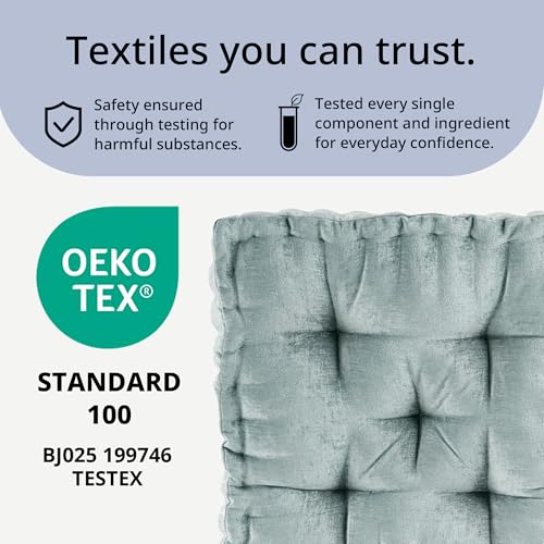 Intelligent Design Floor Pillow Large Meditation Cushion, 20x20 Aqua | Sitting for Adults Yoga, Shredded Foam Filled, Chenille Tufted Cover, Handsewn Scalloped Edge, OEKO-TEX Certified - color: Aqua