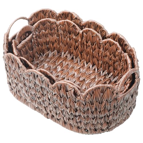 Coeusy Wicker Scalloped Basket Set of 2,Woven Storage Baskets for Shelves,Closet,Laundry,Gift,Towels,Books,Toys,Waterproof Cute Decor Basket for Organizing,Brown - color: Brown