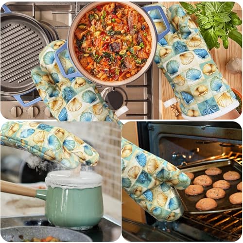 Oven Mitts Gloves 1 Pair Heat Resistant 480 ℉ Non Slip Clear Silicone Printed Shell Comfortable Cotton Lining Kitchen Men Cooking Barbecue Machine Washable (Shell, Beige Mitts) - color: Shell, Beige Mitts