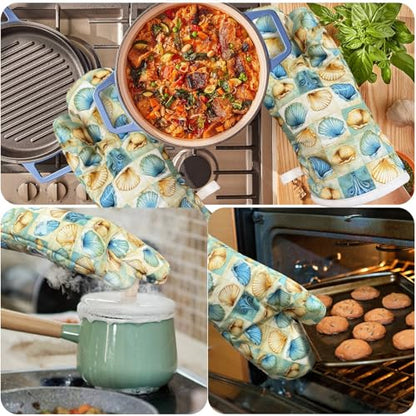 Oven Mitts Gloves 1 Pair Heat Resistant 480 ℉ Non Slip Clear Silicone Printed Shell Comfortable Cotton Lining Kitchen Men Cooking Barbecue Machine Washable (Shell, Beige Mitts) - color: Shell, Beige Mitts