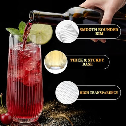 GuanQiao 12 Pack Stemless Plastic Champagne Flutes, 9oz Ribbed Disposable Champagne Glasses. Heavy Duty Shatterproof Mimosa Glasses for Party Wine Tasting Wedding New Years Eve Party Supplies - color: Clear, size: 12-pack
