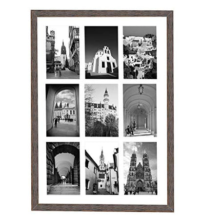 Golden State Art 9-Openings 4x6 Wood Collage Picture Frame Distressed Brown | Fits Nine 4x6 Photos, White Mat, Photo, Art,13.6x19.7 Poster or Print Display, Tempered Glass,1 Pack - color: Distressed Brown, size: 1 Pack