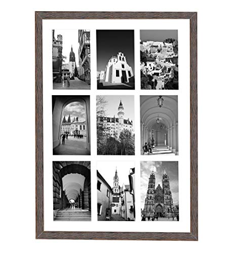 Golden State Art 9-Openings 4x6 Wood Collage Picture Frame Distressed Brown | Fits Nine 4x6 Photos, White Mat, Photo, Art,13.6x19.7 Poster or Print Display, Tempered Glass,1 Pack - color: Distressed Brown, size: 1 Pack