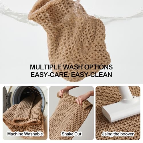 Sunfly Waffle Runner Rug Bathroom, Boho Bath Mat Super Absorbent & Quick Dry, Non-Slip Washable with Tassels, Ultra Soft Farmhouse Long Bathroom Rug 24"x72" Beige - color: Beige, size: 2' x 6' (Rectangular)
