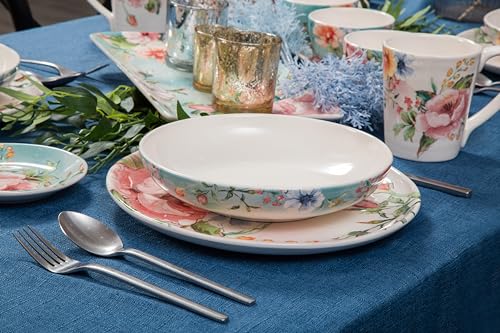 Bico Margret's Garden Pasta Bowls, 35oz Salad Bowl Set of 4, Large Ceramic Serving Dinner Bowls for Soup and Cereal, Microwave and Dishwasher Safe, Gift for Housewarming and Thanksgiving - color: Margret's Garden