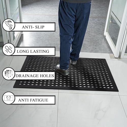 A1 Home Collections Anti Fatigue Mat, 0.6" Thick Heavy Duty Rubber Floor Mat with Drainage Holes - Non-Slip Kitchen, Bar & Restaurant Mat, 24x36 in - size: 36"L x 24"W x 0.6"Th