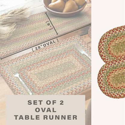 Homespice Azalea Jute Braided Table Runner, Oval 8x28 Set of 2 | Multicolor Table Runner for Dining Table, Reversible, Rich Colors, Durable and Easy to Clean - color: Cider Barn