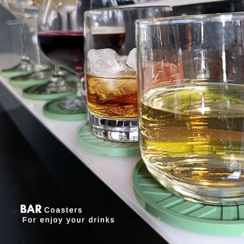 Silicone Coasters Set of 6 with Gold Holder - Modern Pattern for Prevent Sticking from Cups Coffee, Sage Green - color: Sage