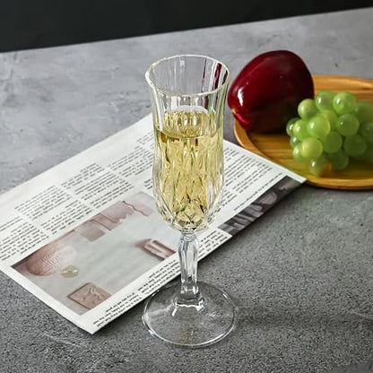 Champagne Flutes Set of 12, 4 oz Vintage Champagne Glasses with Cut Design | Elegant Stemware for Champagne, Prosecco, Mimosa, Dishwasher Safe, Ideal for Weddings, Parties, and Home Use