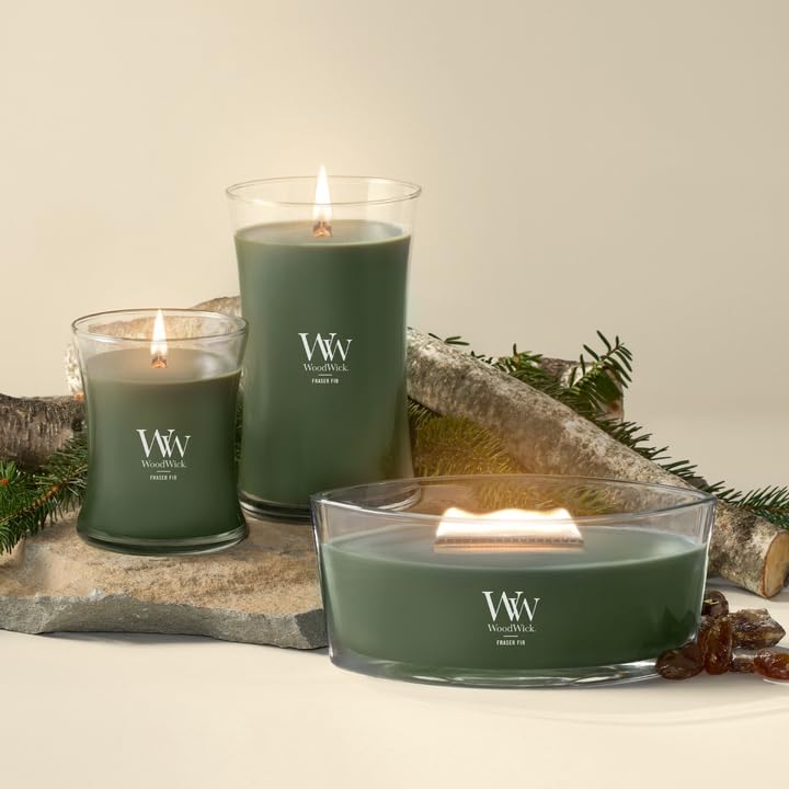 WoodWick Large Hourglass Candle Fraser Fir - Premium Soy Blend Wax Pluswick Innovation Wood Wick Made in USA - color: Fraser Fir, size: 21.5oz