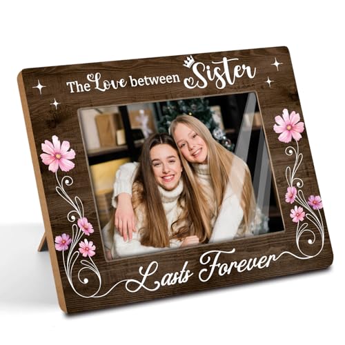 Rustic Wood Picture Frame for 5x7 Photo,Farmhouse Photo Frame –The Love Between Sister Lasts Forever – Fun Friendship Gift for Sisters,Besties, Roommates, Birthday or Graduation (Sister-2) - color: Sister-2