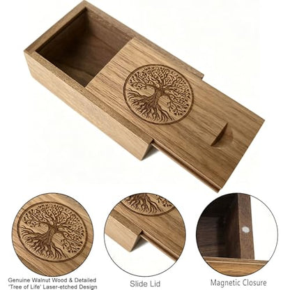 Small Wood Gift Box with Magnetic Sliding Lid, Wood Tree of Life Engraving Tiny Wooden Keepsake Gift Box USB Box for Family/Friends/Photographer/Client(Walnut Wood,3.15x2x0.98inch) - color: Walnut (3.15")
