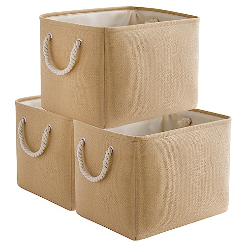 Organization and Storage Basket for Organizing - 3 Pack 16x12x12 inch Cube Fabric Storage Cubes, Storage Bin for Shelves Gift Closet Organizer Cloth Toy (Beige) - color: Beige, size: 3PCS/Large Cube - 16L×12W×12H