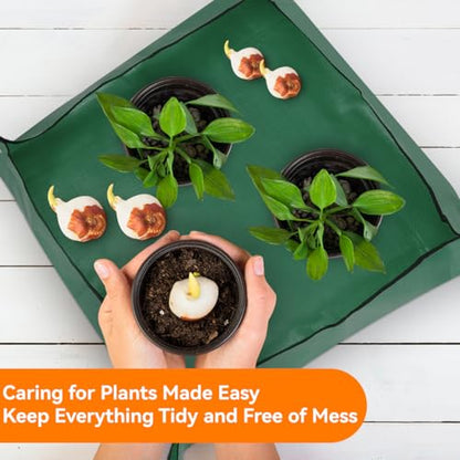 Extra Large Repotting Mat for Indoor Plant Transplanting and Mess Control Thickened Waterproof Potting Tray Foldable Potting Mat Portable Gardening Mat Garden Gifts(39.5"x 39.5") Drark Green - size: 39.5 x 39.5 Inch, Dark Green