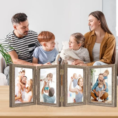POILKMNI 5x7 In Four Picture Frame 4 Hinged Photo Frame with 4 Openings | Natural Wood Foldable Photo Frame High Definition Acrylic for Mothers Day Father's Day Christmas Gift, Family Picture, Gray - color: Gray, size: 5x7