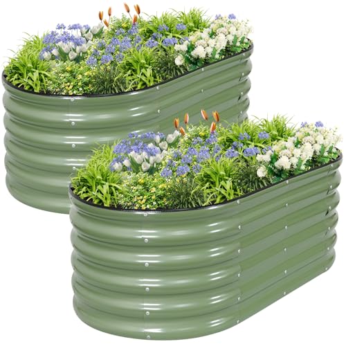 Galvanized Raised Garden Bed - 2 Pcs 4x2x1.4FT Planter Box, Green | Raised Beds for Gardening Outdoor, Metal Flower Bed, Steel Raised Garden Bed Kit with Gloves for Vegetables, Flower, Herbs - color: Green, size: 4x2x1.4ft