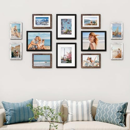 Vittanly 12 Pack Gallery Wall Frame Set, Black, Brown, Distressed White | Gallery Wall Frame Set: 4pcs 8x10, 4pcs 5x7 & 4pcs 4x6 Photos for Wall & Table, Picture Frames made of Engineered Wood - color: Black & Brown & Distressed White