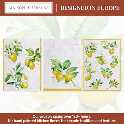 Maison d' Hermine Kitchen Towels Set of 3 Reusable 100% Cotton 27.50" x 20" | Cloth Tea Dish Towels Absorbent with Hanging Loop for Kitchen Dining Party Wedding Hotel Home Spring Summer - Limoncello - color: 003 - Limoncello