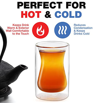 Eparé 6 oz Turkish Tea Cups Set of 2 – Heat Resistant Double Wall Turkish Tea Glass – Lightweight and Insulated Borosilicate Glass Coffee Mugs