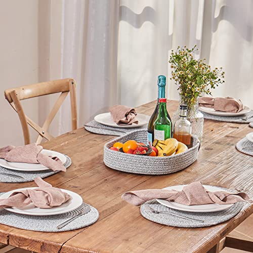 Oval Cotton Rope Placemats Set of 6 with Holder, Heather Gray | 6 x 12 inch, machine washable, softly blended gray weave, everyday heat protection - color: Heather Gray, size: 16*12