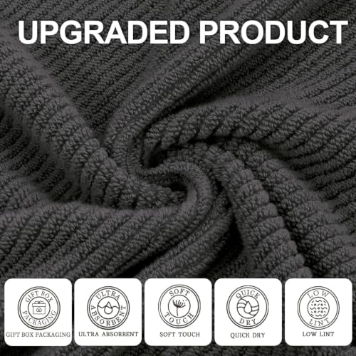VOOVA & MOVAS 3PC Towel Set, 100% Cotton, Grey | 1 Large Bath 30x56 In, 1 Hand 18x28 In, 1 Wash Cloth 13x13 In, Quick Dry, Soft, Thick, Bathroom Essentials - color: Dark Gray, size: 3 PC Bathroom Towel Set