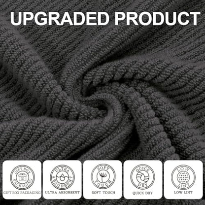 VOOVA & MOVAS 3PC Towel Set, 100% Cotton, Grey | 1 Large Bath 30x56 In, 1 Hand 18x28 In, 1 Wash Cloth 13x13 In, Quick Dry, Soft, Thick, Bathroom Essentials - color: Dark Gray, size: 3 PC Bathroom Towel Set