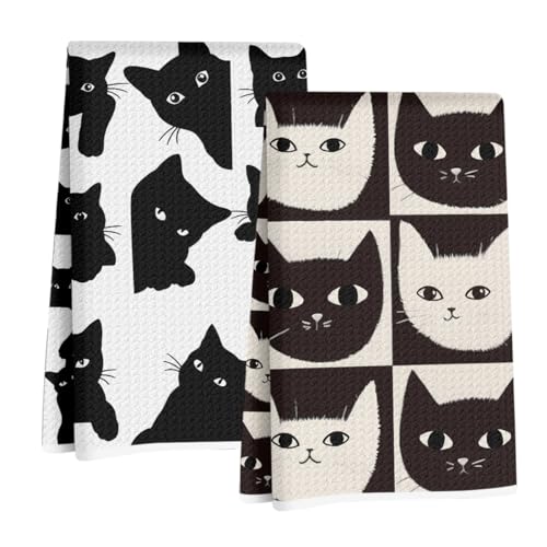 Jztco 2 Pcs Cat Kitchen Towels, Funny Cats Absorbent Hand Towels | Cat Lover Gifts for Cleaning Drying Tea Towels for Kitchen Home Decor Cats Owners Women Mom Housewarming Gifts 14 x 24 Inch - color: Multi 1336
