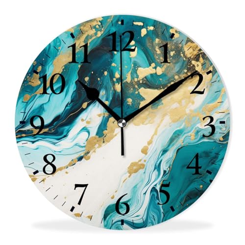 Round Analog Wall Clocks Non-Ticking Silent Clock Battery Operated Clcoks Decorative for Living Room,Office,Bedroom-Turquoise Marble Image(10inch) - color: Marble, size: 10inch