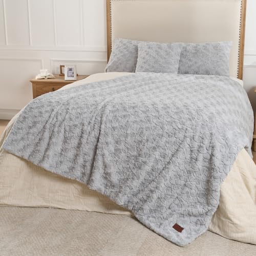 Faux Fur Rabbit Throw Blanket,Super Soft Plush Thick Warm Blanket,Fuzzy Luxury Plush Decorative Blanket for Couch Bed Sofa-Light Grey(60 * 90inch) - color: Light Grey, size: 60*90 inch