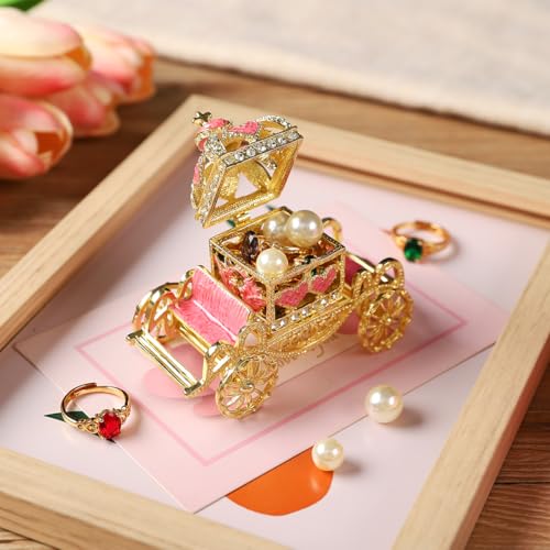 Retro Hollow out Carriage Trinket Box Small Jewelry Boxes Hand-Painted Mother's Day Gift for Women(Pink) - color: Pink