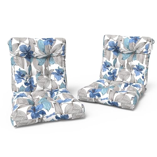 LVTXIII Outdoor Low Back Chair Cushions, Seasonal Replacement Adirondack Chair Cushion with Ties, Patio Waterproof Seat Cushions for Home Garden Use, 21 W x 21 D, Set of 2, Clemens Noir Blue - color: Clemens Noir Blue, size: 42x21x4