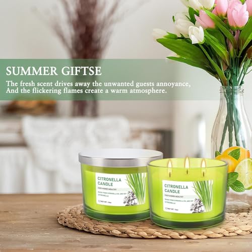 Set of 2 Green Glass Jars Citronella Oil Candles 14oz Smokeless & Outdoor Candles Perfect for Courtyards, Backyards, Camping, Picnics, and Garden. - color: 2Pack-Green