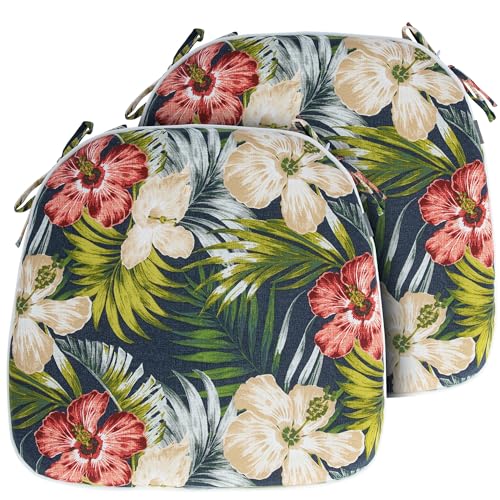 Magpie Fabrics Outdoor/Indoor 17"x16"x2" Chair Cushions with Ties Set of 2, Waterproof All Weather U-Shape Seat Pads Decoration for Patio Garden Furniture Home Office (Midnight Floral) - color: Amidnight Floral, size: Set of 2