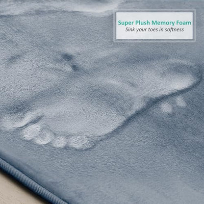 Clara Clark 3 Piece Bathroom Rugs, Velvet Memory Foam Bath Mat Set, Non-Slip Bath Rugs, Machine Wash, Dries Quickly, Ultra Soft Plush Bath Mats for Bathroom, 17 x 24/20 x 32 / Contour, Stone Blue - color: Stone Blue