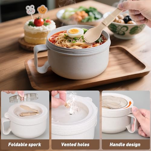 OZY Microwave Bowl Set with Lids and Handles,Ramen Noodles Cup Mug for Instant Noodles,Oatmeal,Salad,Soup,Cereal,Ideal for Home,Office, Dorm (1Beige) - color: 1Beige