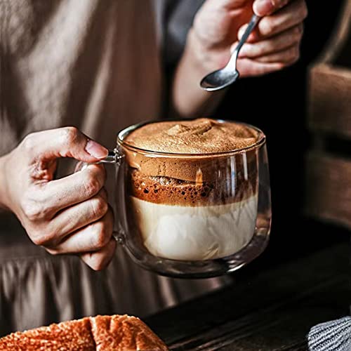 Double Wall Glass Coffee Mugs 16oz Set of 2 Insulated Clear Tea Cups with Handle, Perfect for Espresso, Latte and Cappuccinos - color: 16OZ-SET OF 2