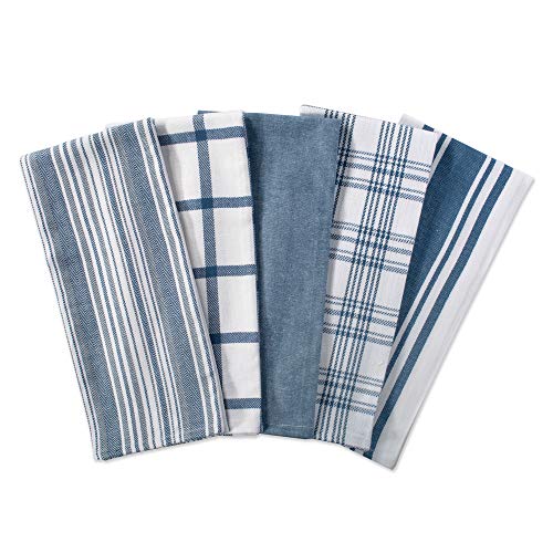 DII Assorted Woven, Kitchen Dishtowel Set, 18x28, Stone Blue, 5 Piece - color: Stone Blue