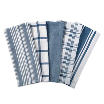 DII Assorted Woven, Kitchen Dishtowel Set, 18x28, Stone Blue, 5 Piece - color: Stone Blue