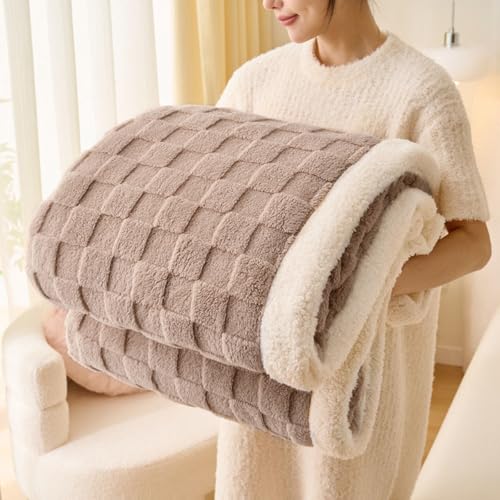 Gracelife Sherpa Throw Blanket for Couch, Flannel Cozy Soft Thick Blanket for Bed - Fleece, Coffee, 80x90 Inches - color: Coffee, size: 80"*90"