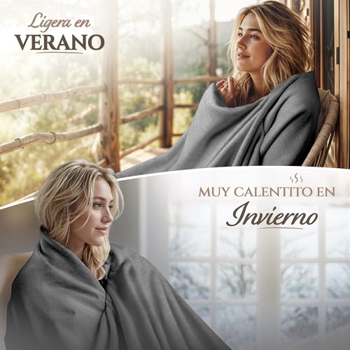 Cashmere Blanket – Hand Woven 100% Pure Wool Throw Blanket, 135 x 270 cm – Fine Herringbone Pattern Cozy, and Soft Blanket for Bed, Sofa, or Couch - Made in Nepal - color: Grey
