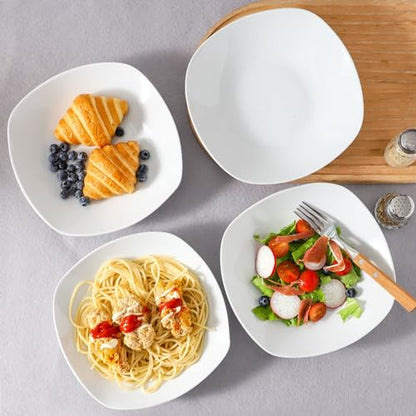fMBB Ceramic Large Soup Bowls, 8.6 Inches, Modern 4-Piece Deep Salad Plates Set, Porcelain Square Plates, for Fruit, Cereal, Dessert, Snack - White - color: Square8.6"